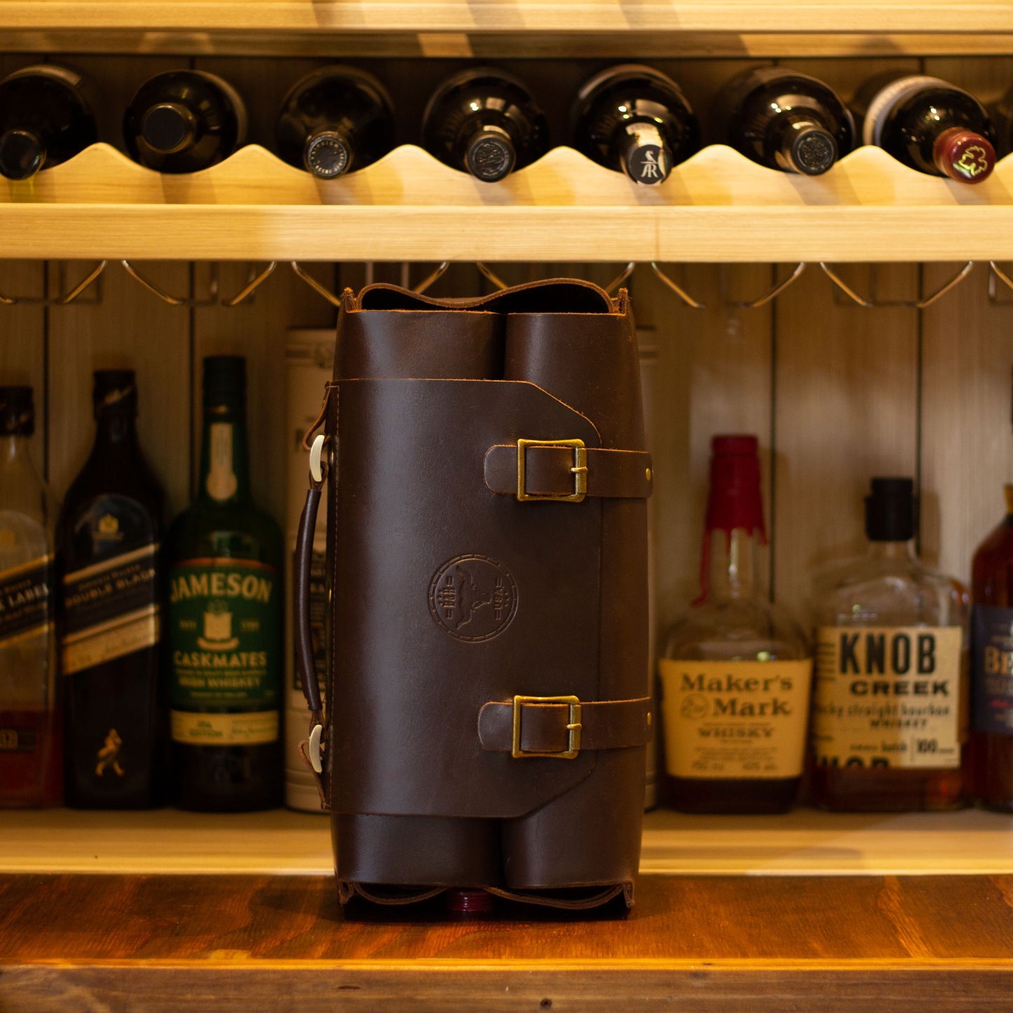Leather Bottle Carrier | Luxury Whiskey Bag