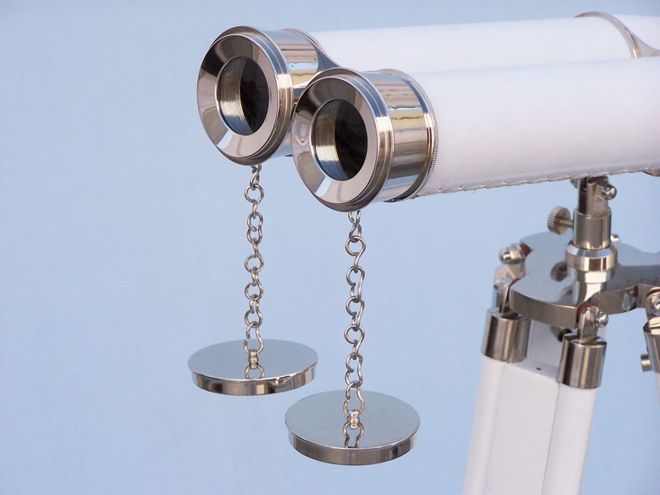 Hampton Collection Chrome with White Leather Binoculars 62""
