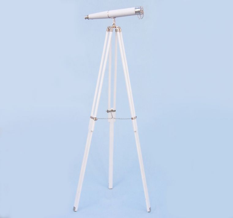 Hampton Collection Chrome with White Leather Binoculars 62""