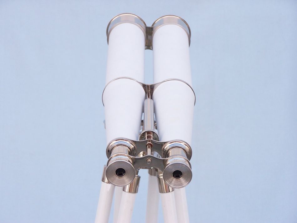 Hampton Collection Chrome with White Leather Binoculars 62""