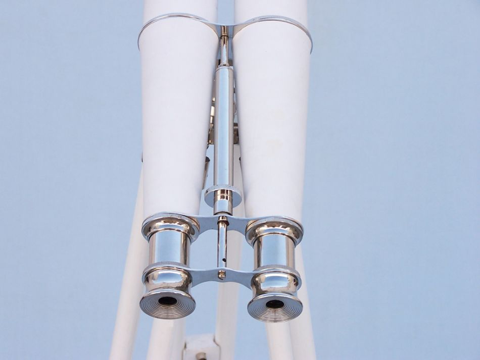 Hampton Collection Chrome with White Leather Binoculars 62""