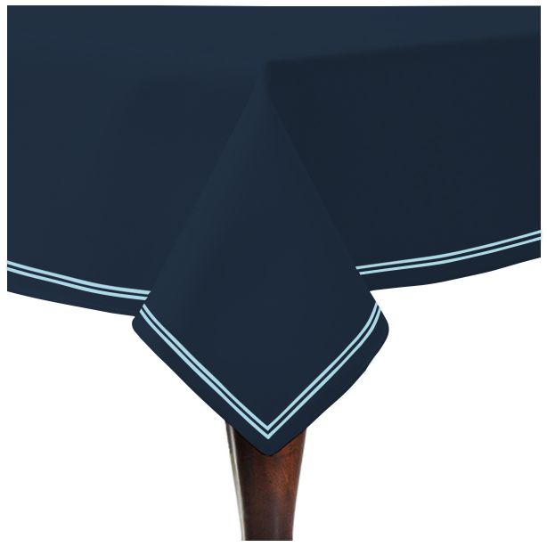 Double Embroidery Border Sateen Cotton Solid Table Cloth - Navy
