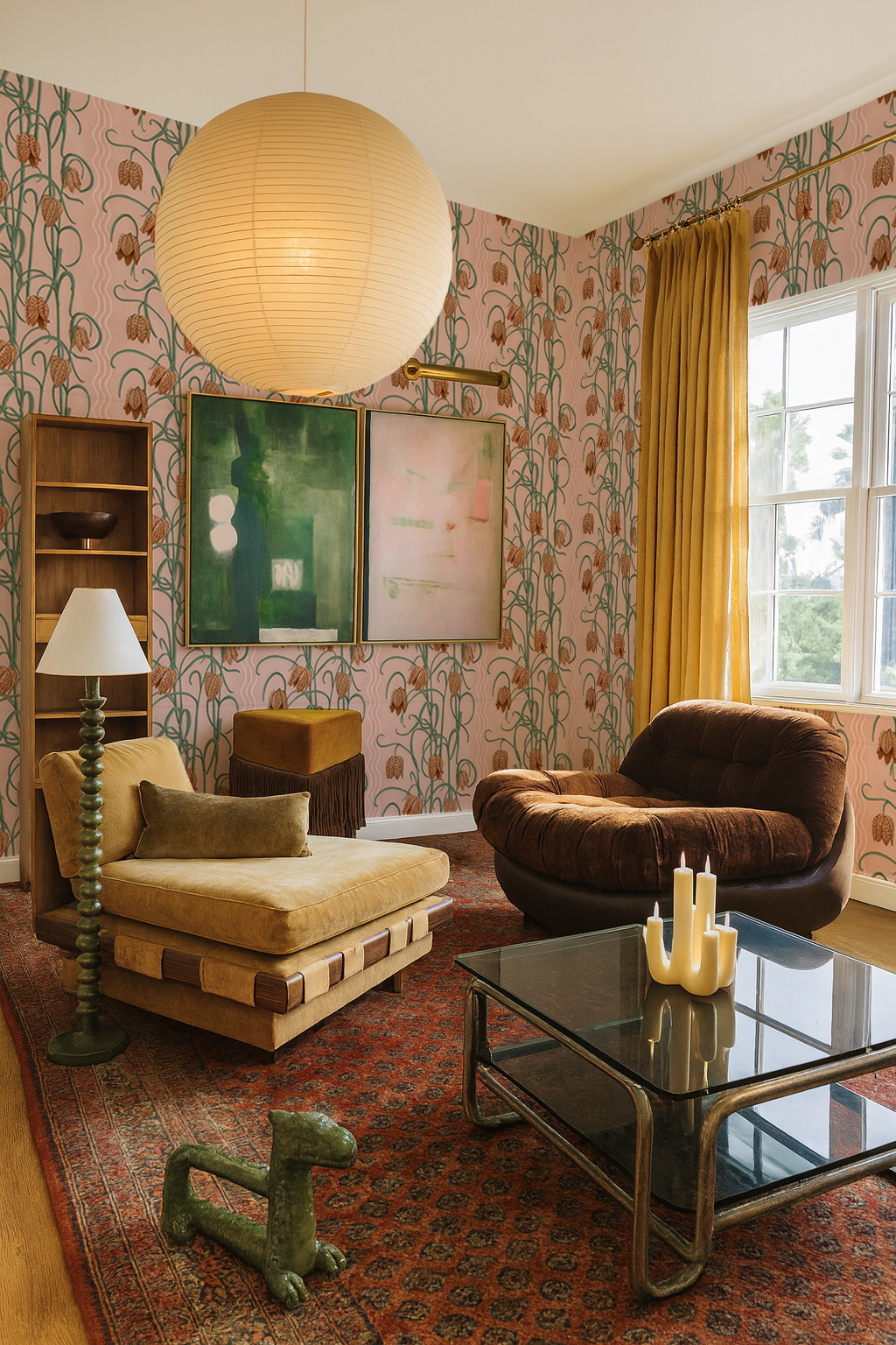 Campanas Wallpaper, dusty pink and orange