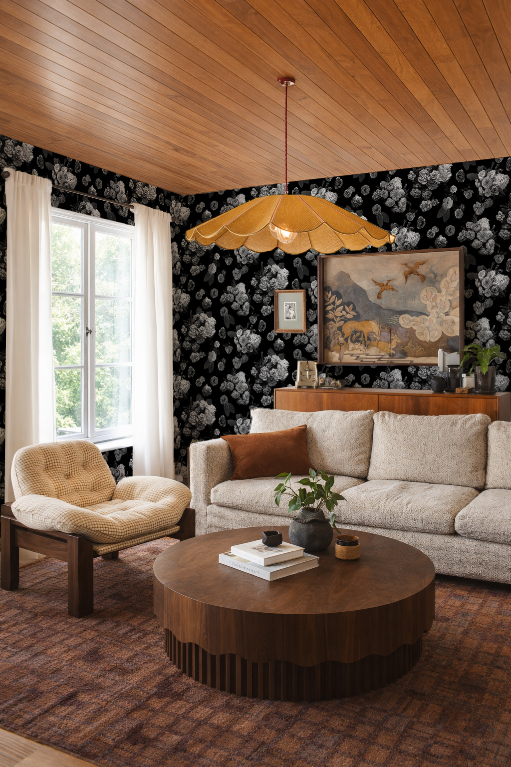 Rose Farm Wallpaper, black and white
