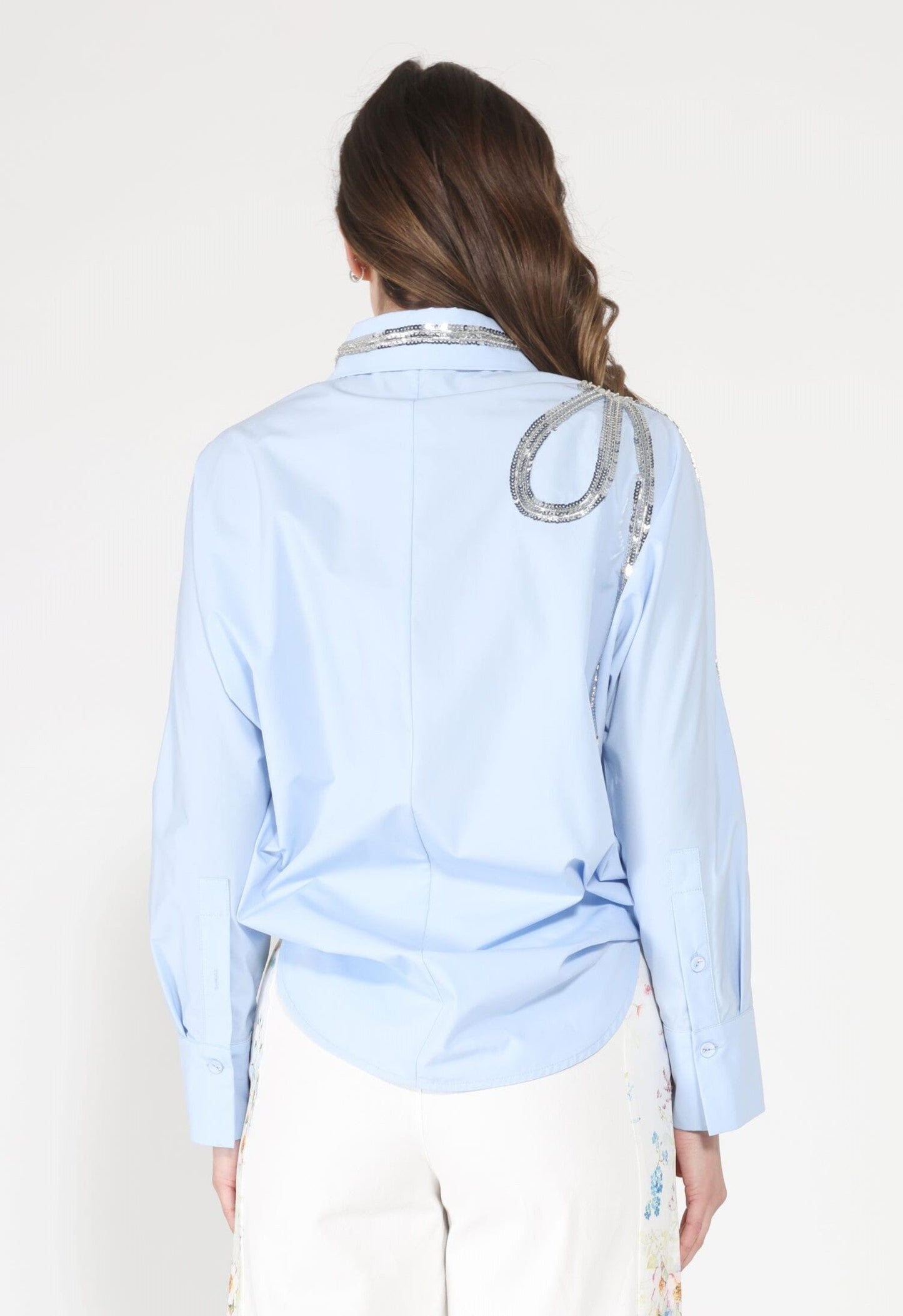 Long Sleeve Shirt Button Down Sequin Embellished