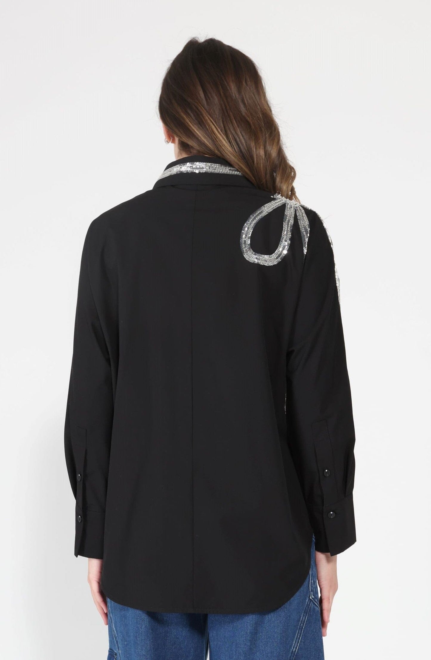 Long Sleeve Shirt Button Down Sequin Embellished