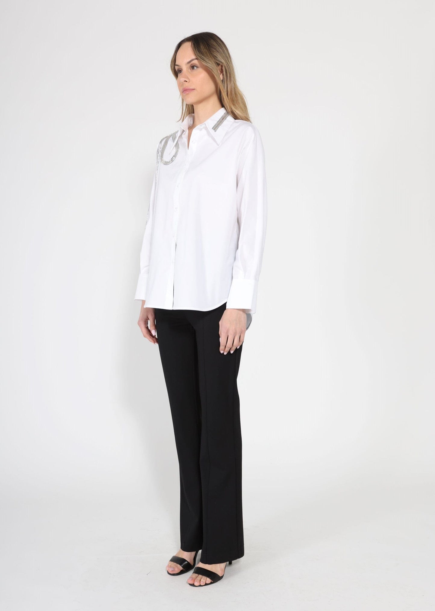 Long Sleeve Shirt Button Down Sequin Embellished