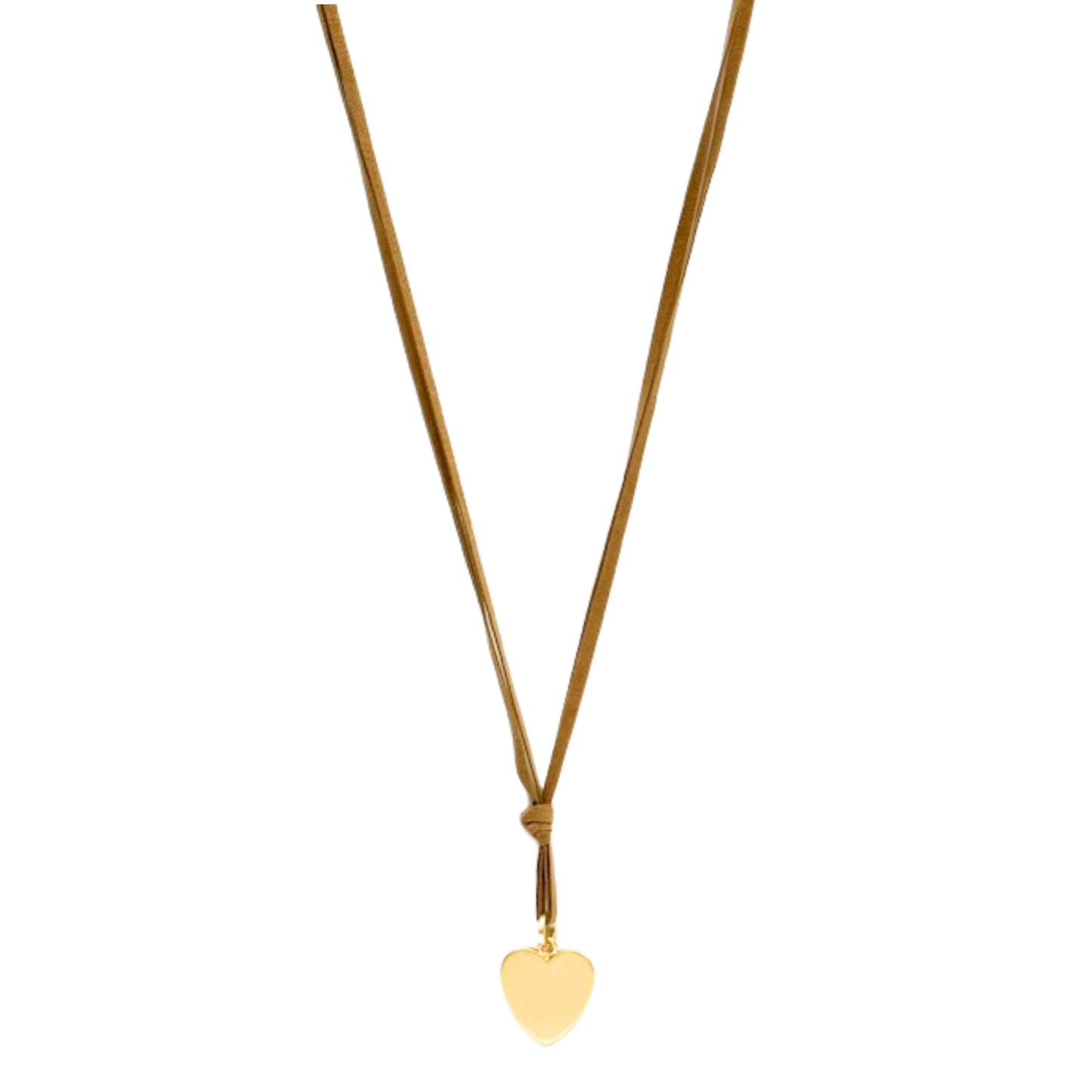 Long Bronze Suede With Heart Pendant Necklace