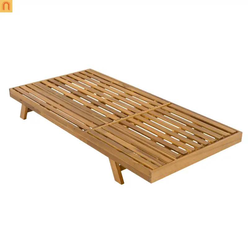 Lounge Chair Acacia Wood Teak Finish Foldable Adjustable Backrest Storage