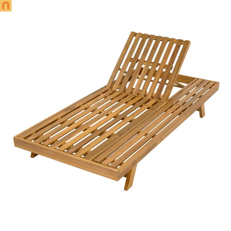 Lounge Chair Acacia Wood Teak Finish Foldable Adjustable Backrest Storage