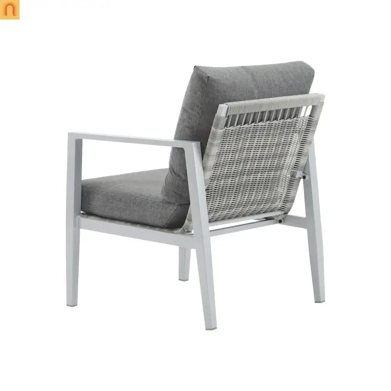 Outdoor Lounge Chair Aluminum Rope Accent Gray Silver White Cushion