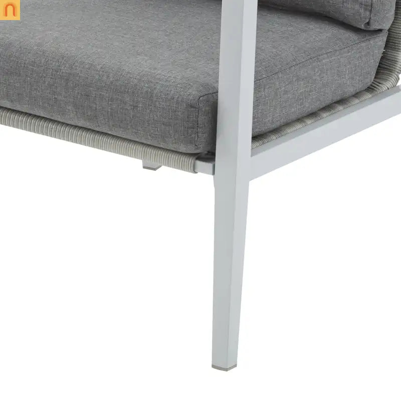 Outdoor Lounge Chair Aluminum Rope Accent Gray Silver White Cushion