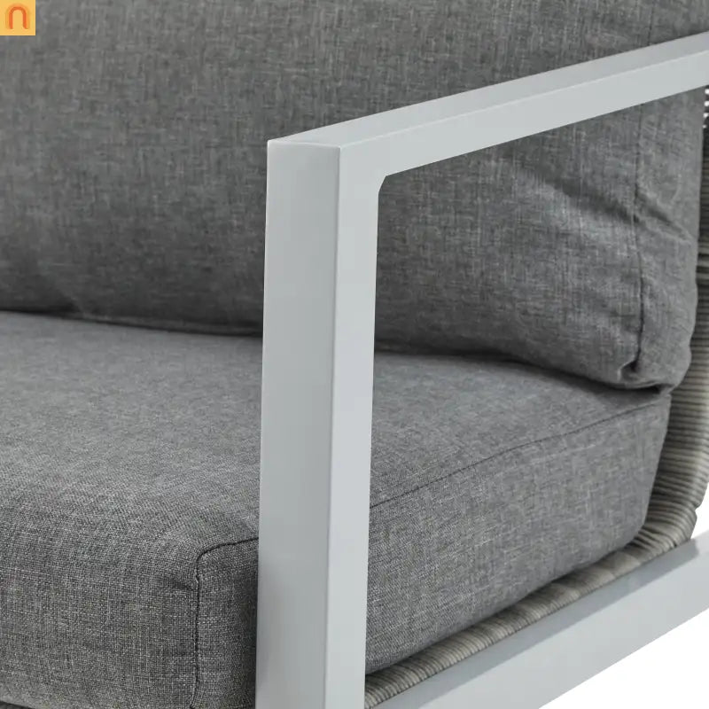 Outdoor Lounge Chair Aluminum Rope Accent Gray Silver White Cushion