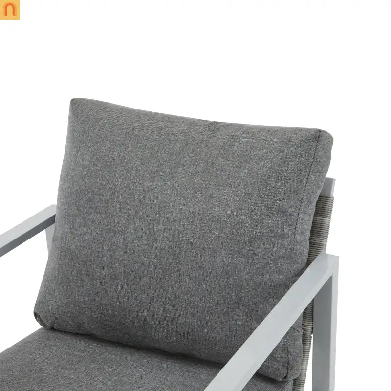 Outdoor Lounge Chair Aluminum Rope Accent Gray Silver White Cushion