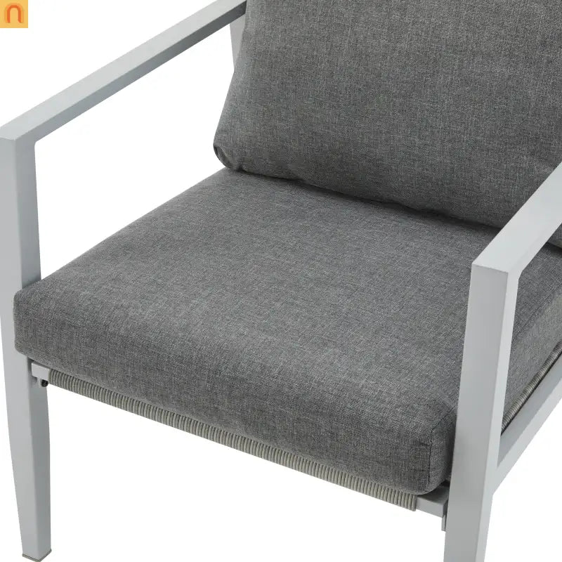 Outdoor Lounge Chair Aluminum Rope Accent Gray Silver White Cushion