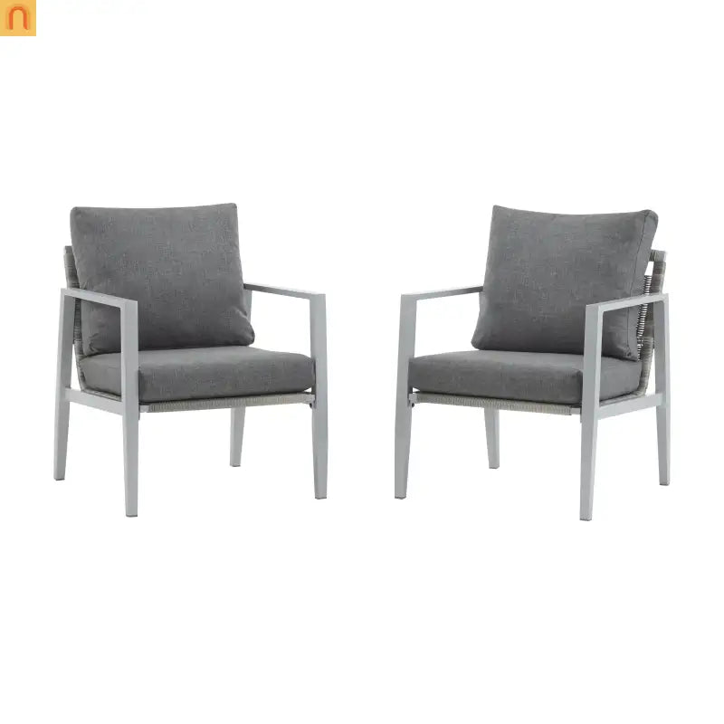 Outdoor Lounge Chair Aluminum Rope Accent Gray Silver White Cushion