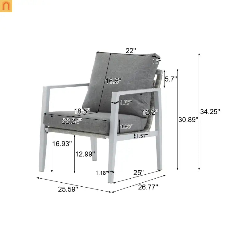 Outdoor Lounge Chair Aluminum Rope Accent Gray Silver White Cushion