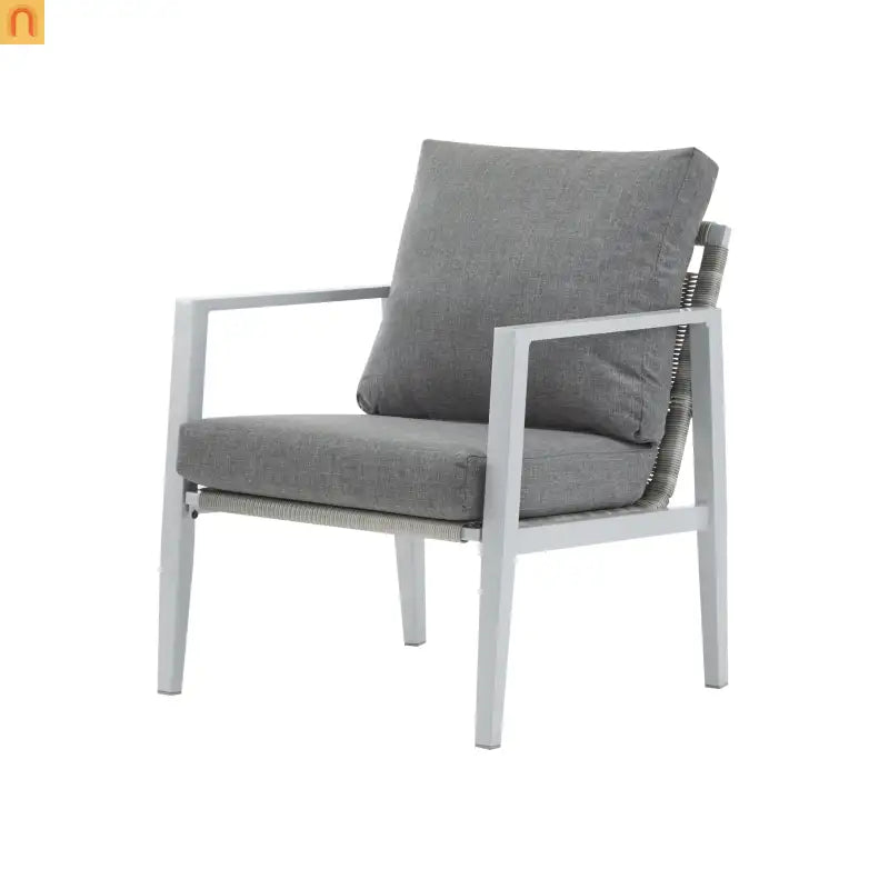 Outdoor Lounge Chair Aluminum Rope Accent Gray Silver White Cushion