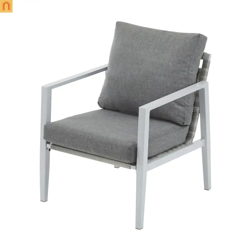 Outdoor Lounge Chair Aluminum Rope Accent Gray Silver White Cushion