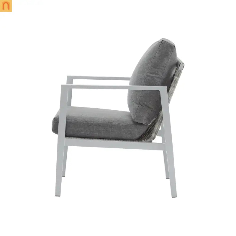 Outdoor Lounge Chair Aluminum Rope Accent Gray Silver White Cushion