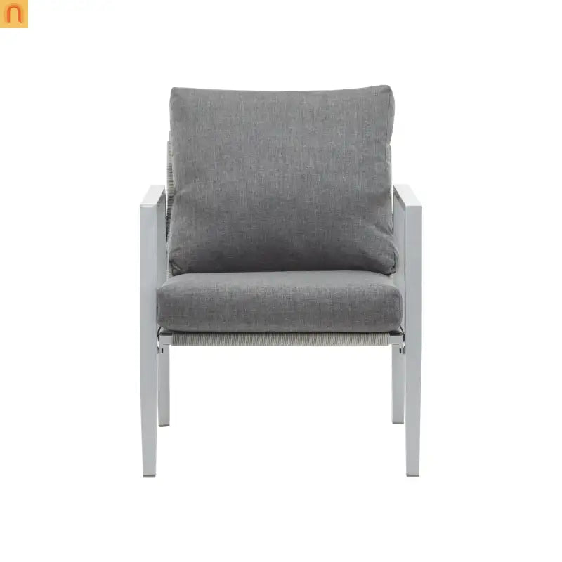 Outdoor Lounge Chair Aluminum Rope Accent Gray Silver White Cushion