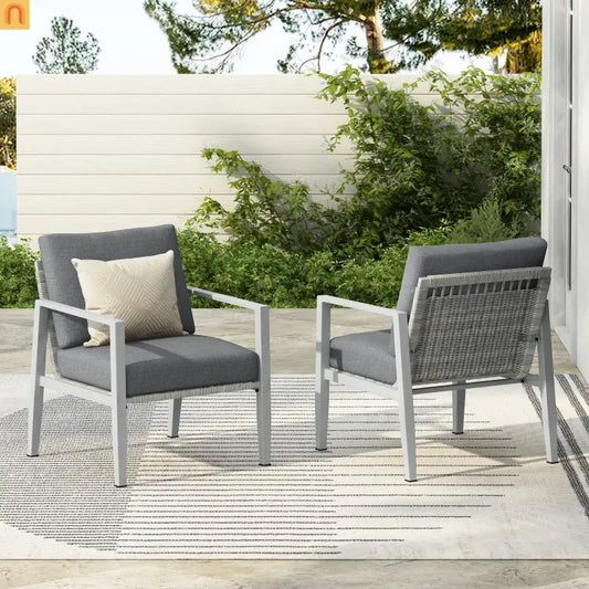 Outdoor Lounge Chair Aluminum Rope Accent Gray Silver White Cushion