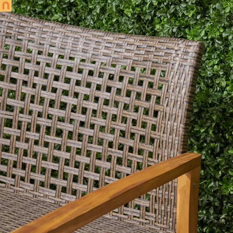 Loveseat Contemporary Natural Acacia Wood Wicker Weatherproof 52in Length