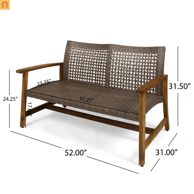 Loveseat Contemporary Natural Acacia Wood Wicker Weatherproof 52in Length