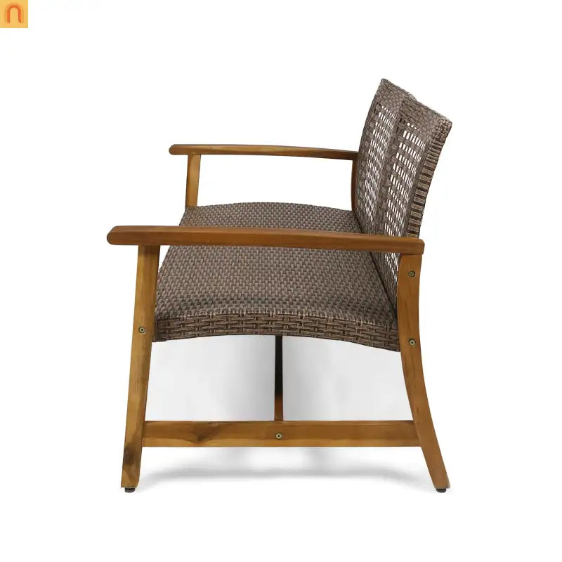 Loveseat Contemporary Natural Acacia Wood Wicker Weatherproof 52in Length