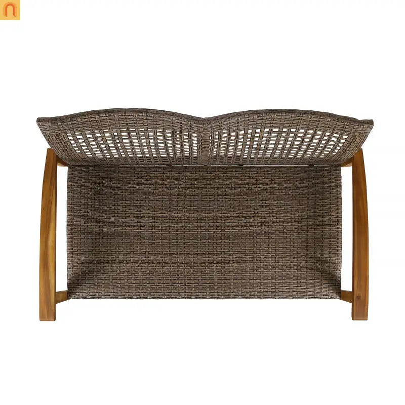 Loveseat Contemporary Natural Acacia Wood Wicker Weatherproof 52in Length