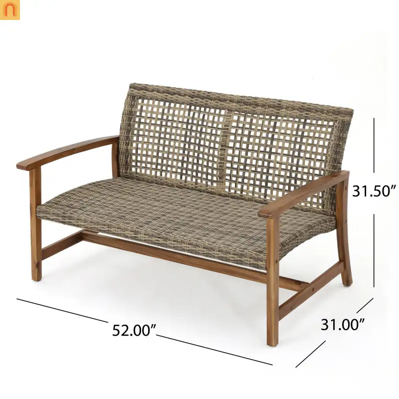 Loveseat Rattan Outdoor with Acacia Wood Legs Cushioned 52in Wide Brown