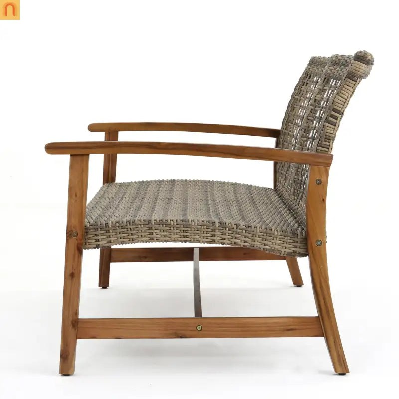 Loveseat Rattan Outdoor with Acacia Wood Legs Cushioned 52in Wide Brown