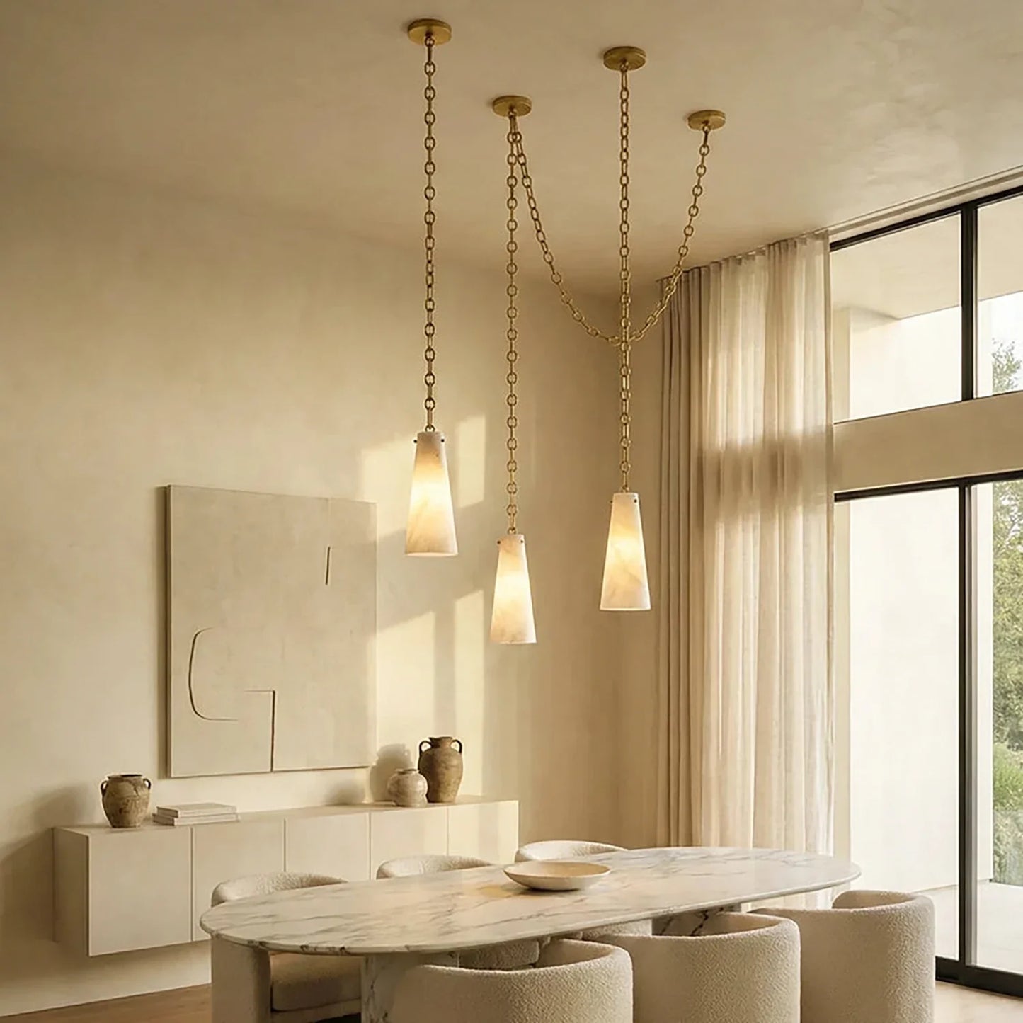 Luminous Conical Alabaster Chandelier