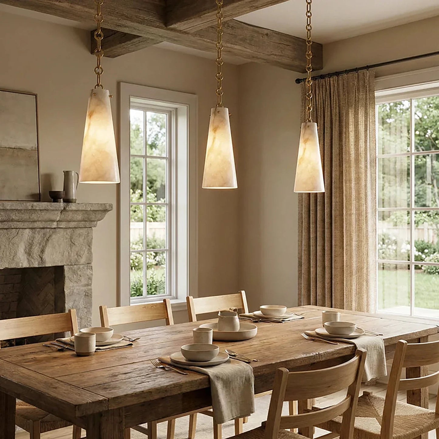 Luminous Conical Alabaster Chandelier
