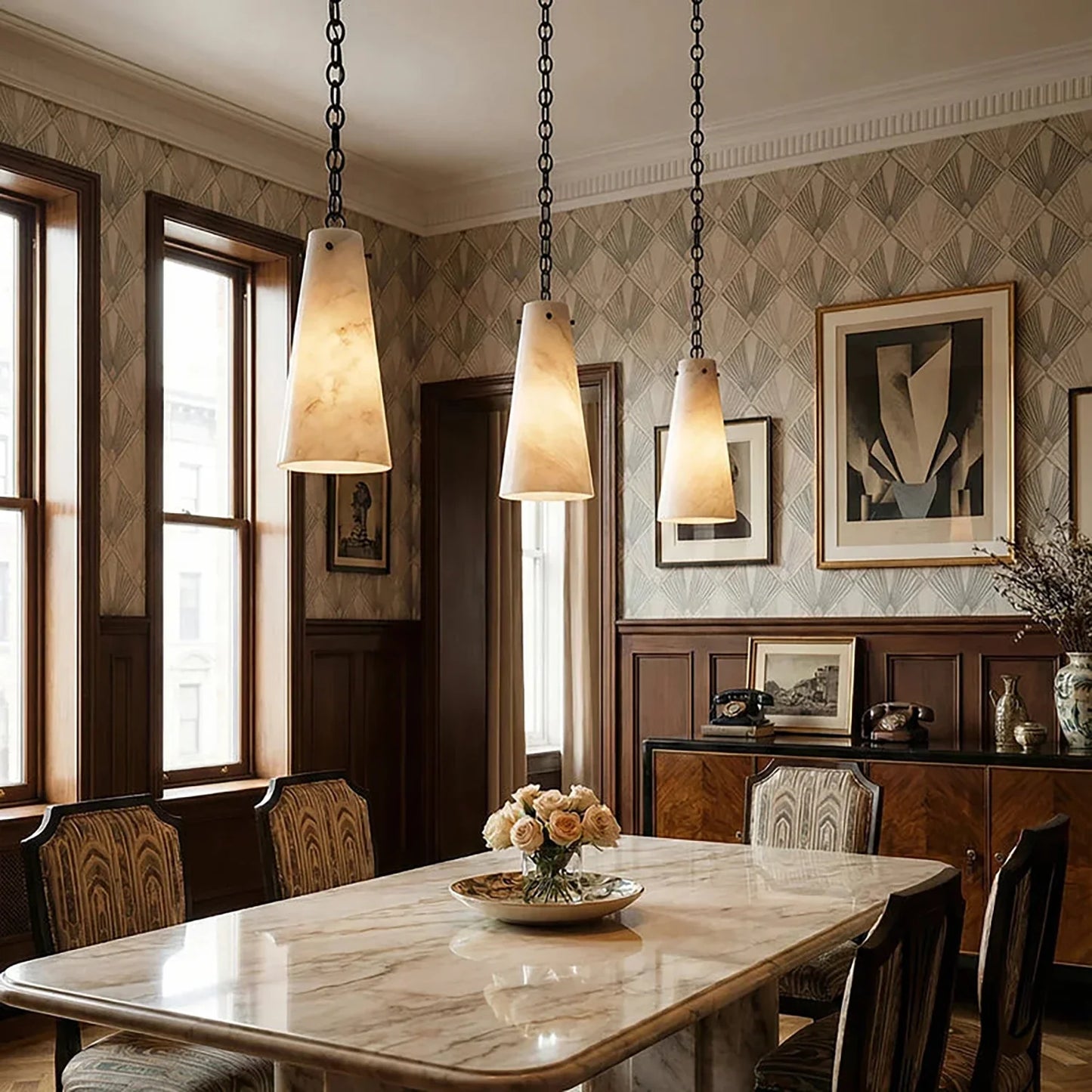 Luminous Conical Alabaster Chandelier