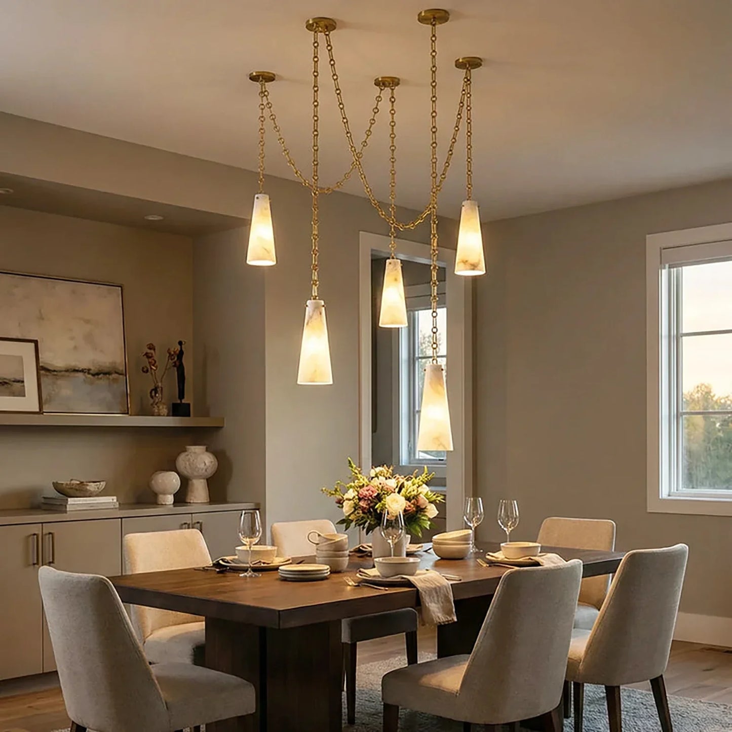Luminous Conical Alabaster Chandelier