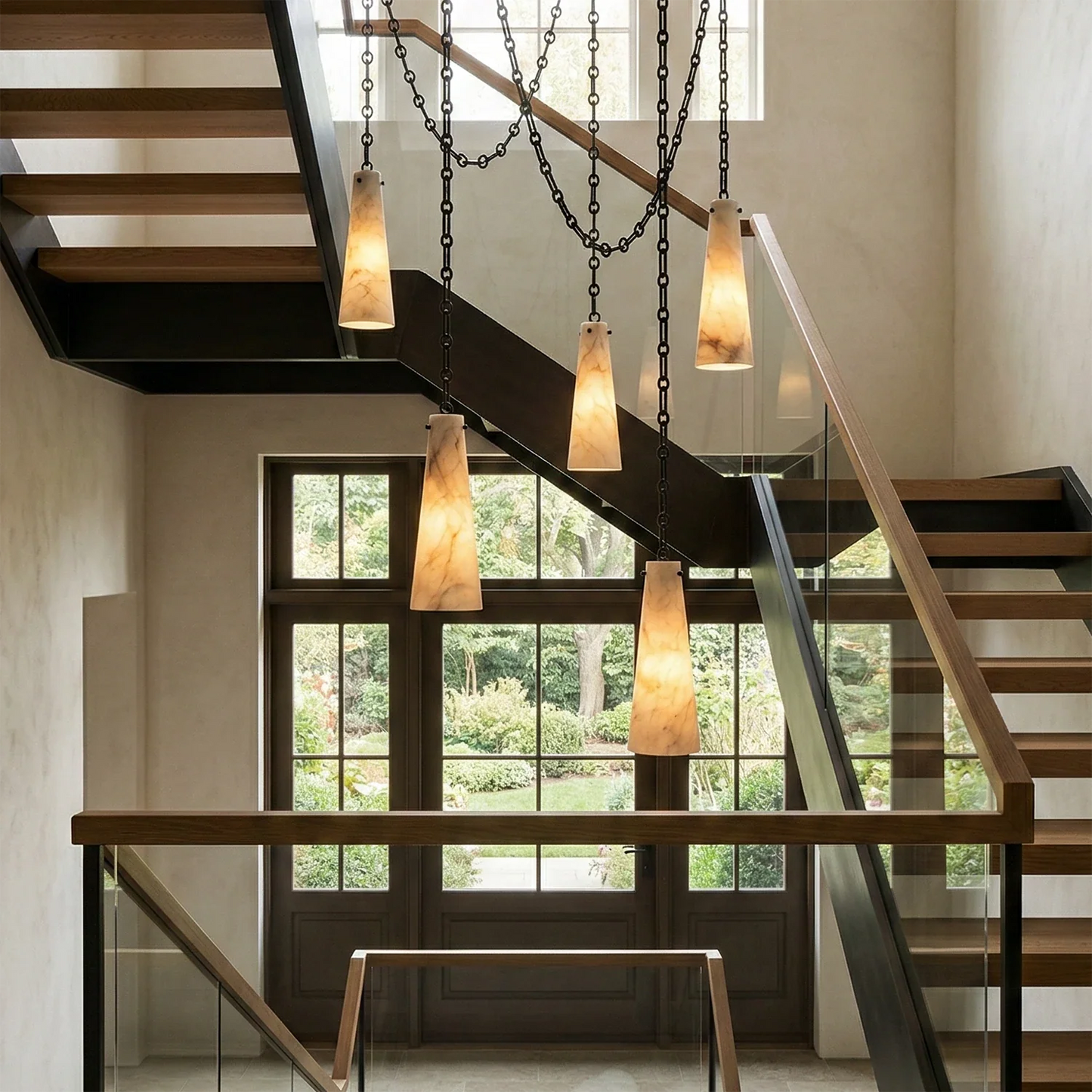 Luminous Conical Alabaster Chandelier
