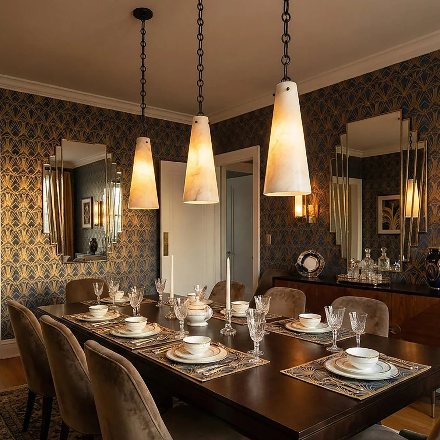 Luminous Conical Alabaster Chandelier