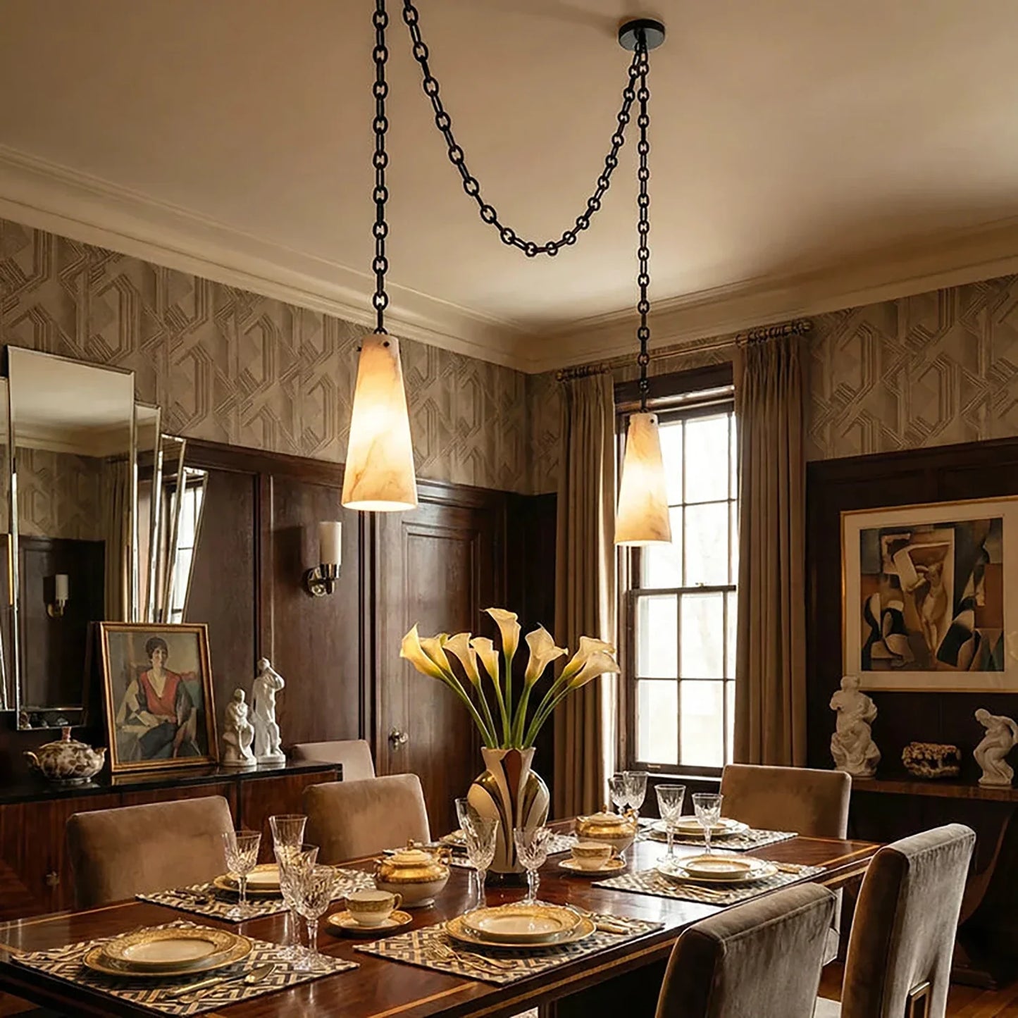 Luminous Conical Alabaster Chandelier