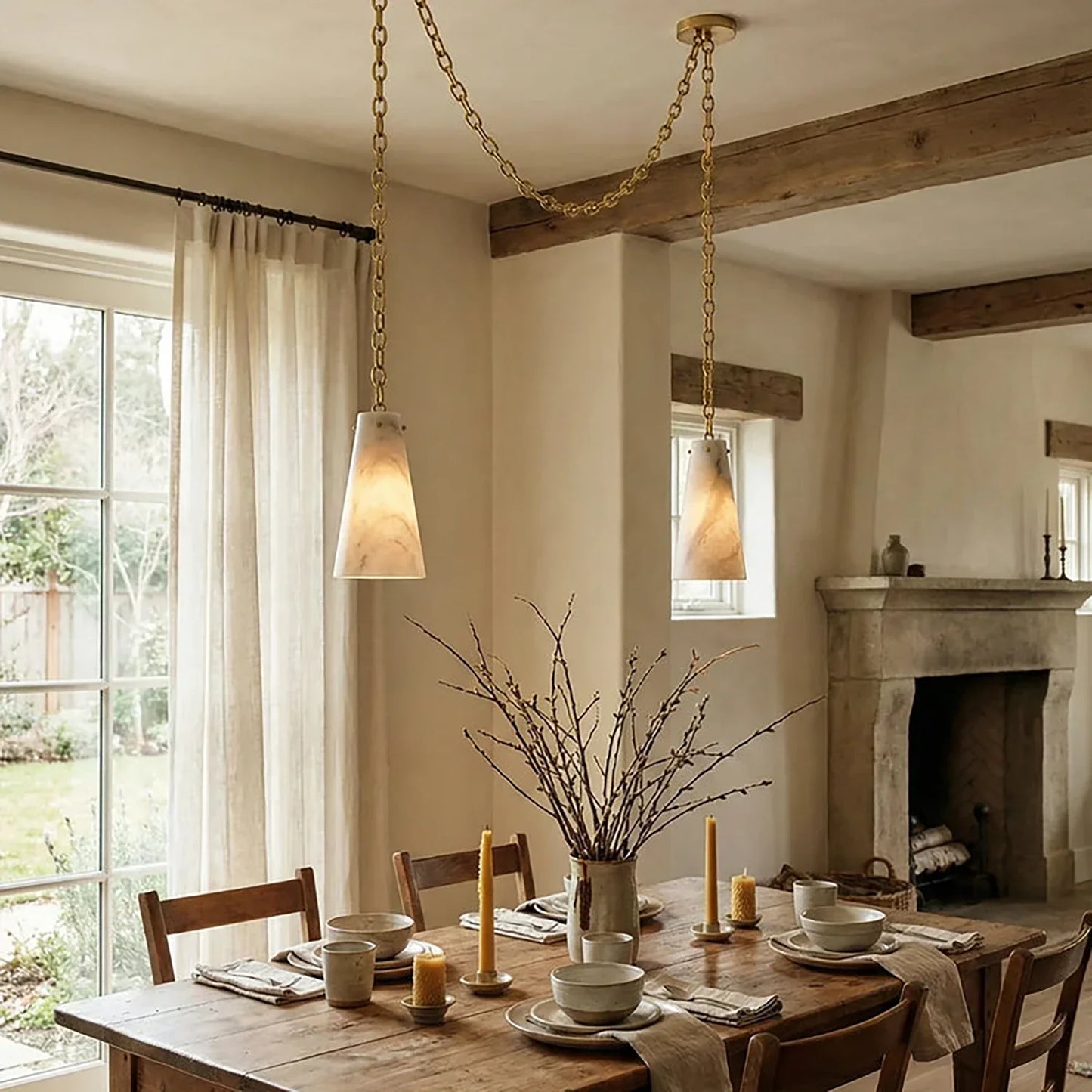 Luminous Conical Alabaster Chandelier