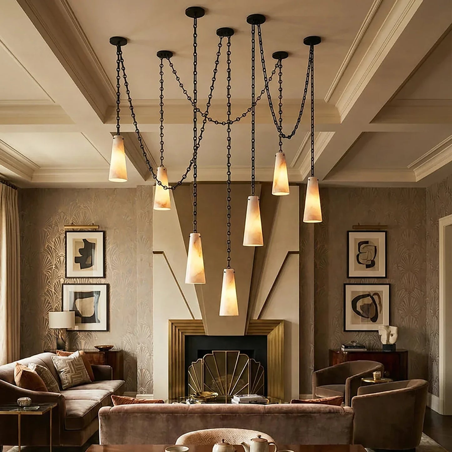 Luminous Conical Alabaster Chandelier