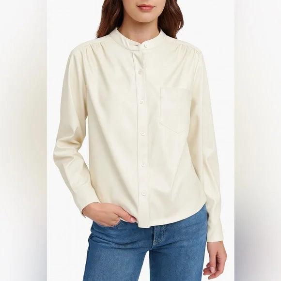 Faux Leather Blouse