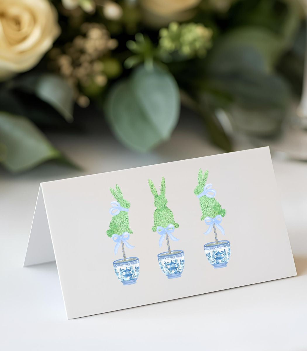 The Bunny Topiary with  Blue Bow - Place Cards