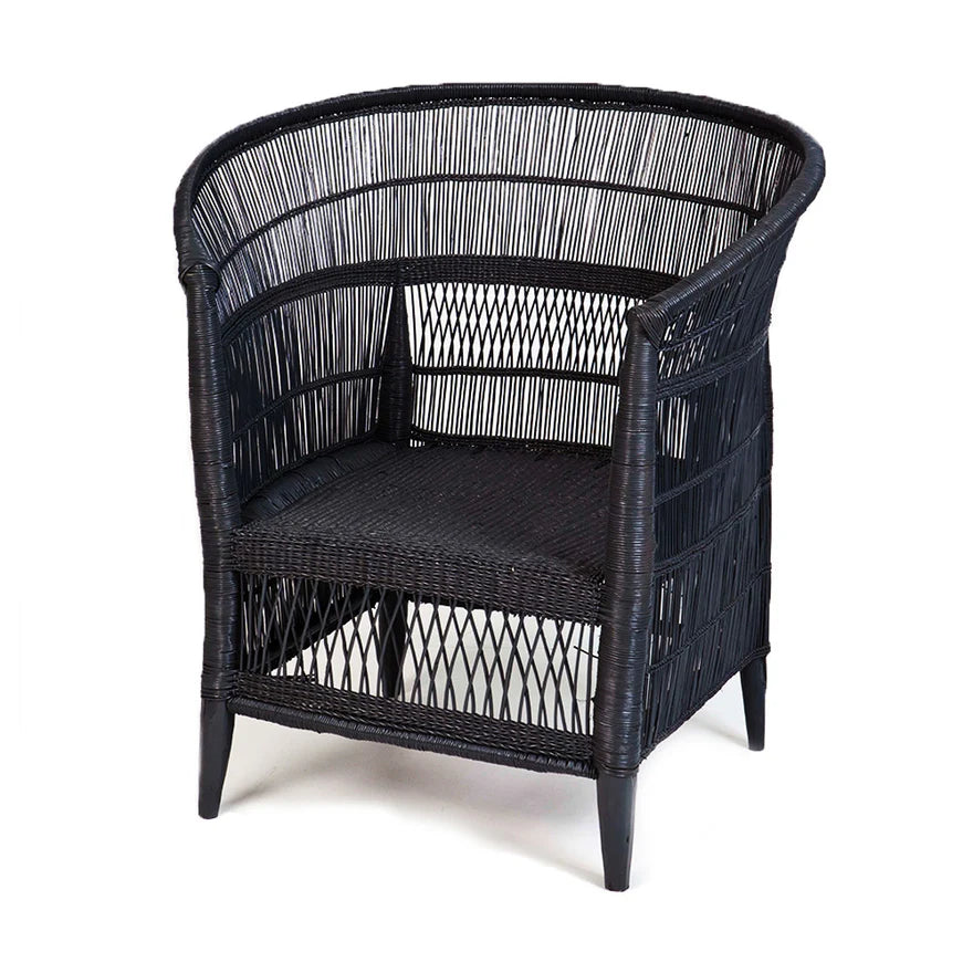 Black wicker chair on a white background