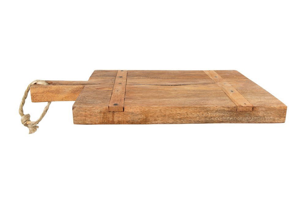 Mango Wood Artisanal Appetizer Tray with Coastal Equestrian Rope Handle
