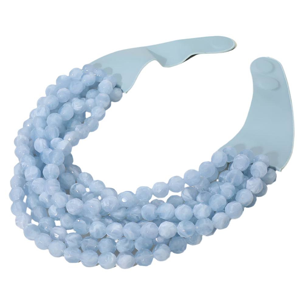Marbled Faceted Acrylic Ball Beaded Multi Strand Layered Faux Leather Magnetic Necklace