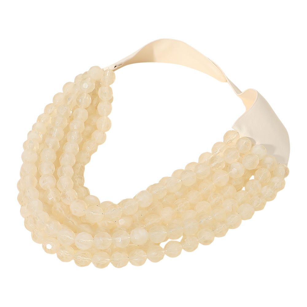 Marbled Faceted Acrylic Ball Beaded Multi Strand Layered Faux Leather Magnetic Necklace