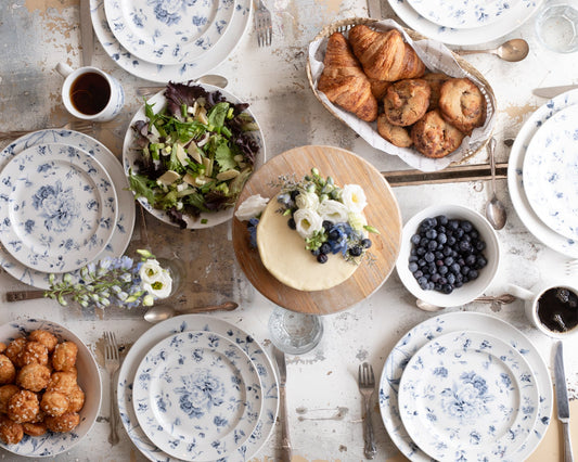 Martha Stewart French Garden Party Blue and White Floral Dinnerware Set {six items per piece set}