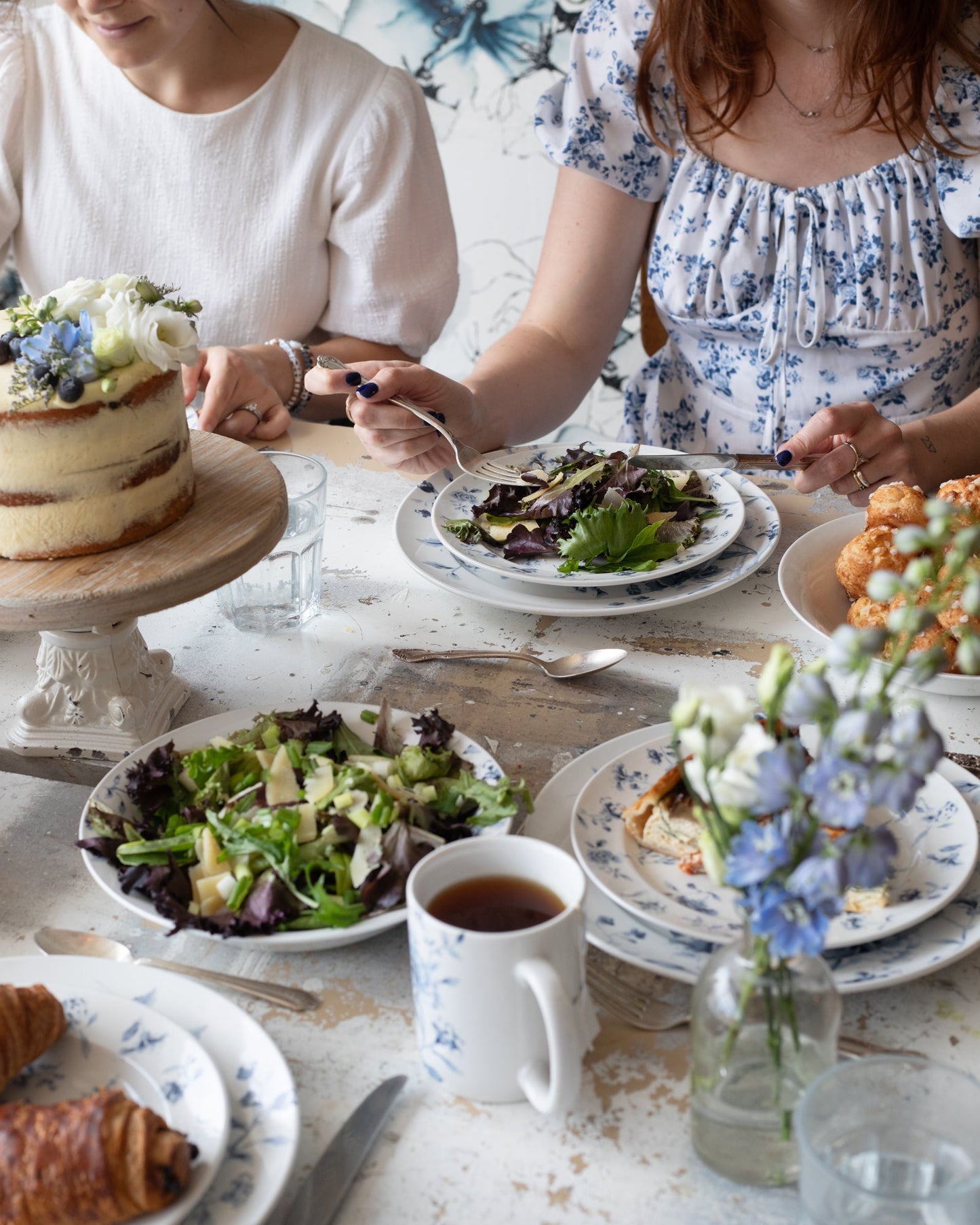 Martha Stewart French Garden Party Blue and White Floral Dinnerware Set {six items per piece set}
