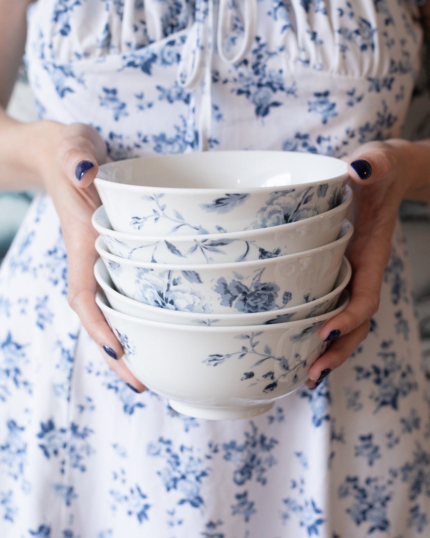 Martha Stewart French Garden Party Blue and White Floral Dinnerware Set {six items per piece set}